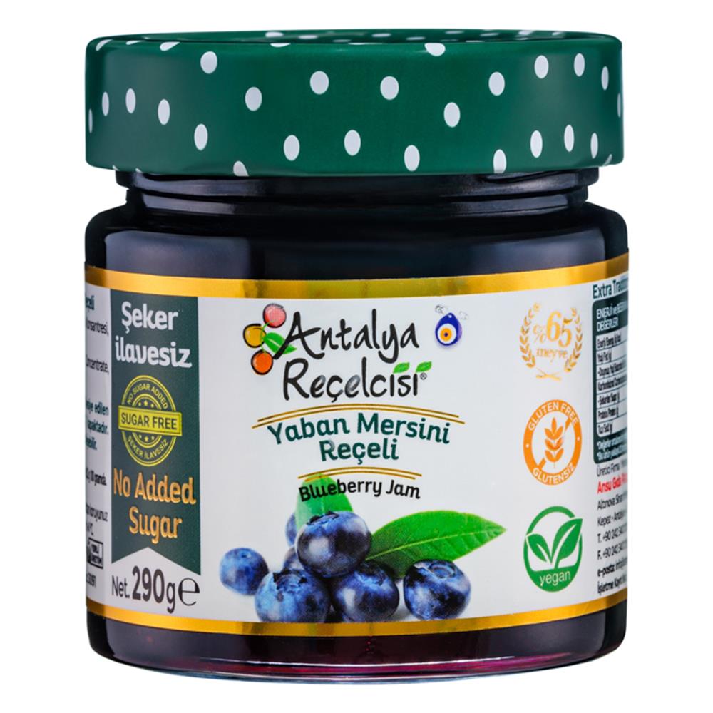 Antalya Reçelcisi Şeker İlavesiz Yaban Mersini Reçeli 290g Cam Kavanoz