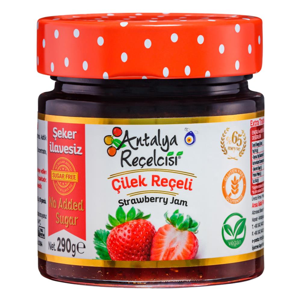 Antalya Reçelcisi Şekersiz Çilek Reçeli 290g Cam Kavanoz