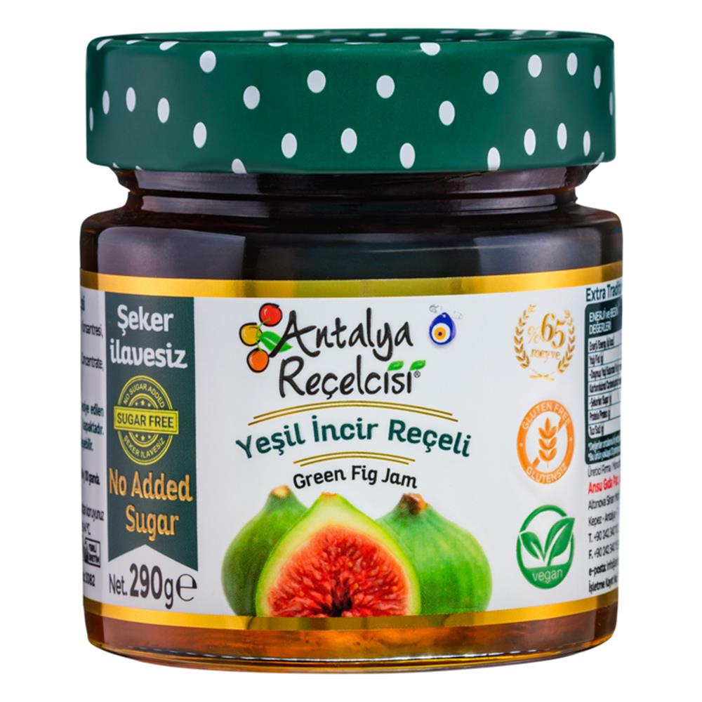 Antalya Reçelcisi Şekersiz Yeşil İncir Reçeli 290g Cam Kavanoz