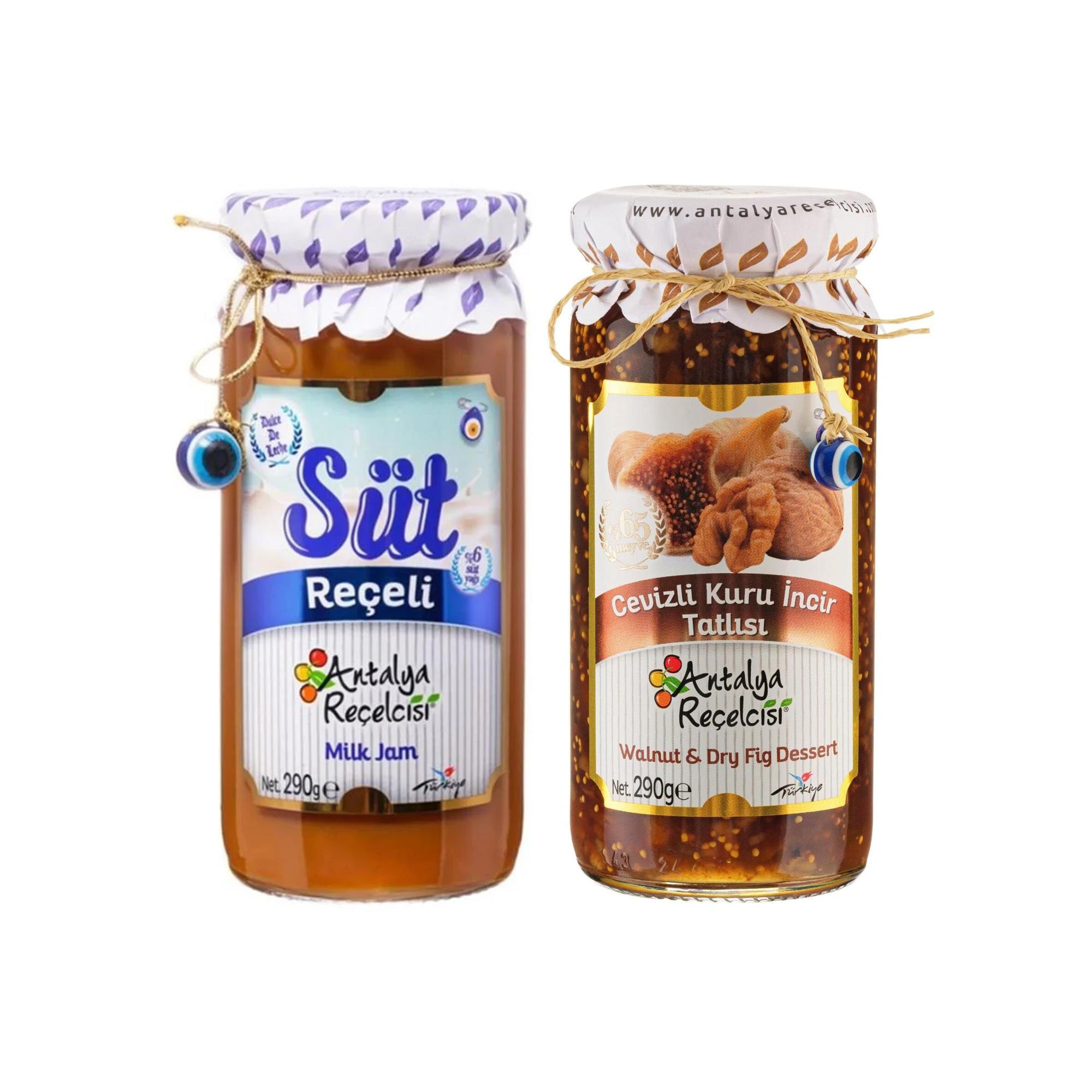 Antalya Reçelcisi Süt Reçeli & Cevizli Kuru İncir Tatlısı Reçeli Seti (290 g x 2)