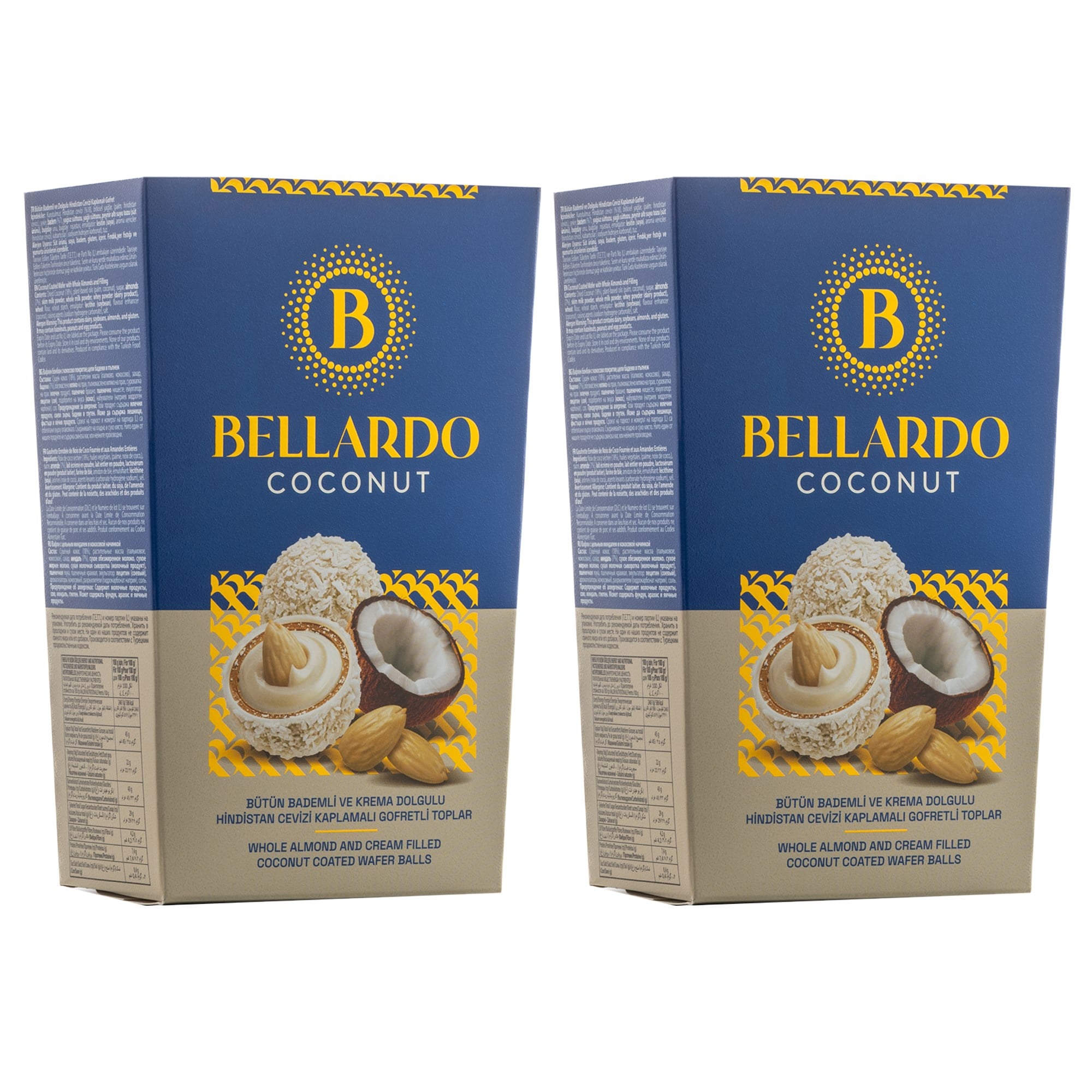 Bellardo Bütün Bademli ve Krema Dolgulu Hindistan Cevizi Kaplamalı Gofret Topları 150 g x 2 Adet
