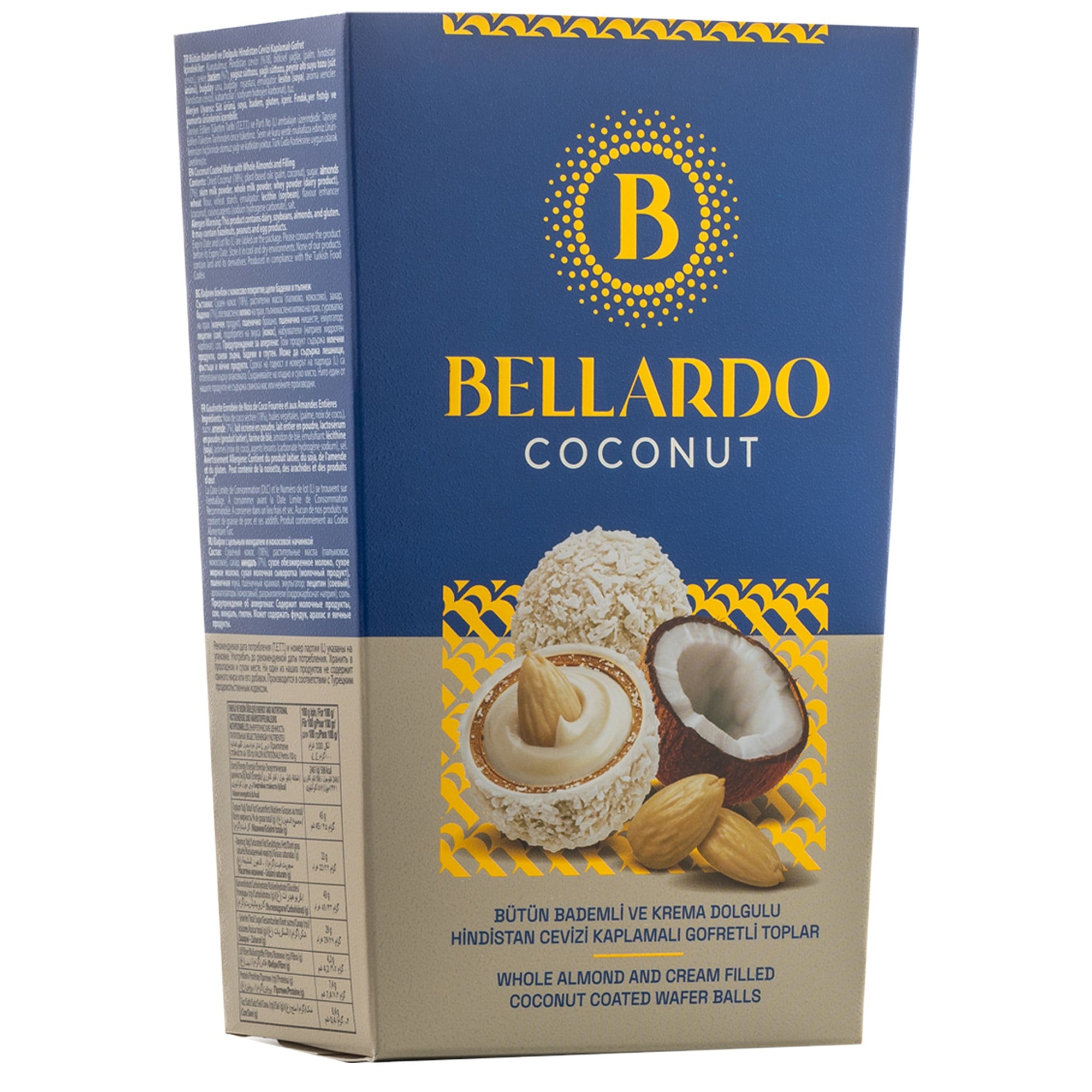 Bellardo Coconut Bütün Bademli ve Krema Dolgulu Hindistan Cevizi Kaplamalı Gofret Topları 150 g