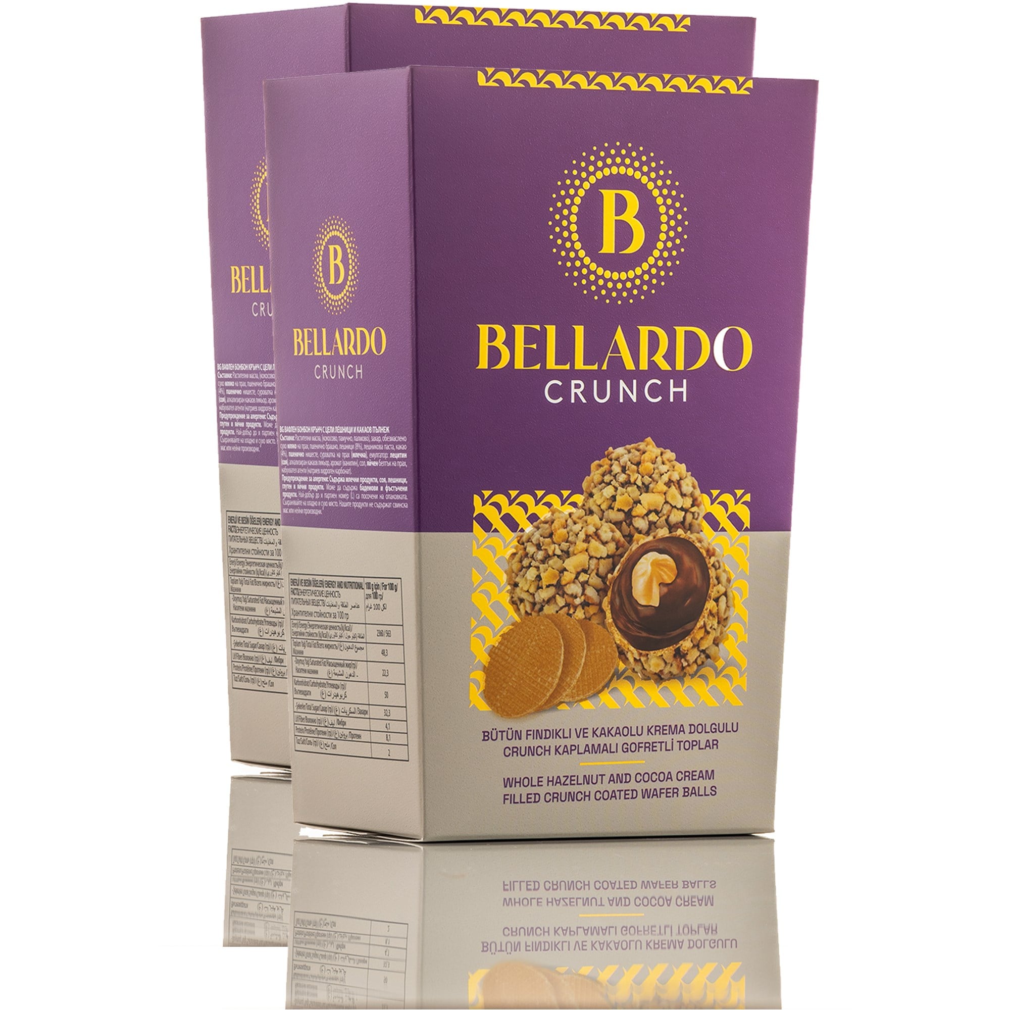 Bellardo Crunch Bütün Fındıklı ve Kakaolu Krema Dolgulu Gofret Topları 150 g x 2 Adet
