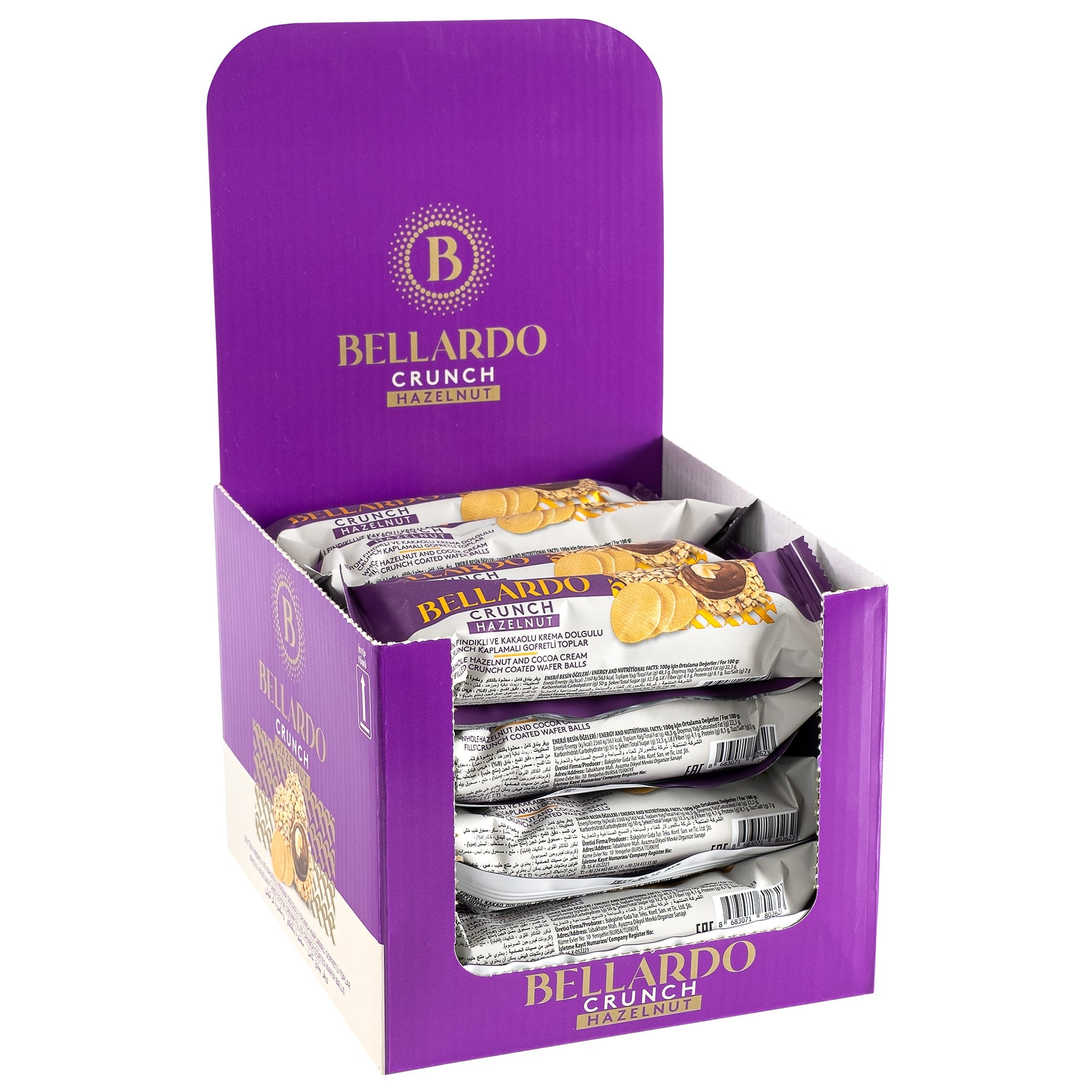 Bellardo Crunch Hazelnut Fındıklı Gofret Toplar 30 g x 16 Adet Display Kutu