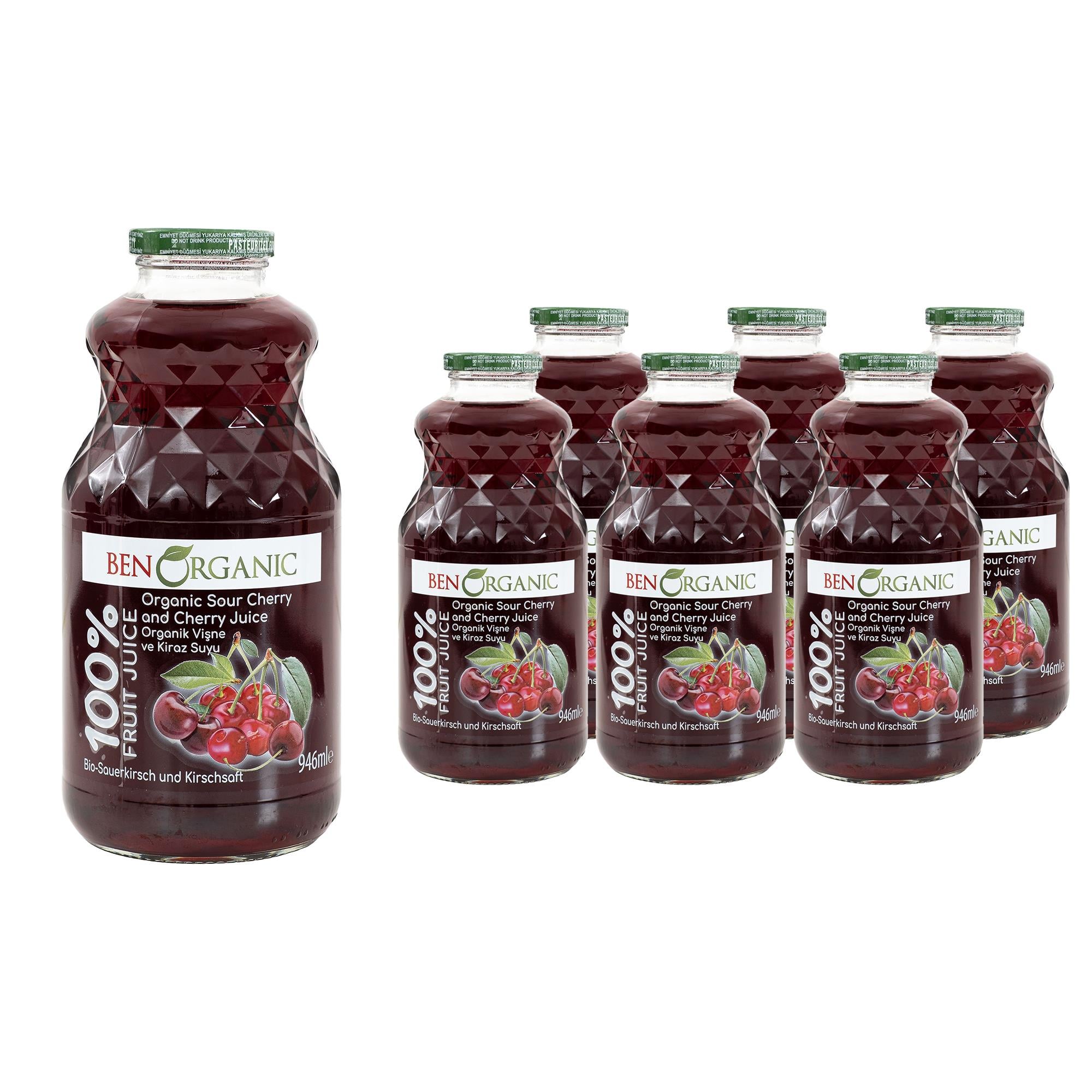 BENORGANIC Organik Vişne ve Kiraz Suyu 946 ml x 6 Adet Cam Şişe