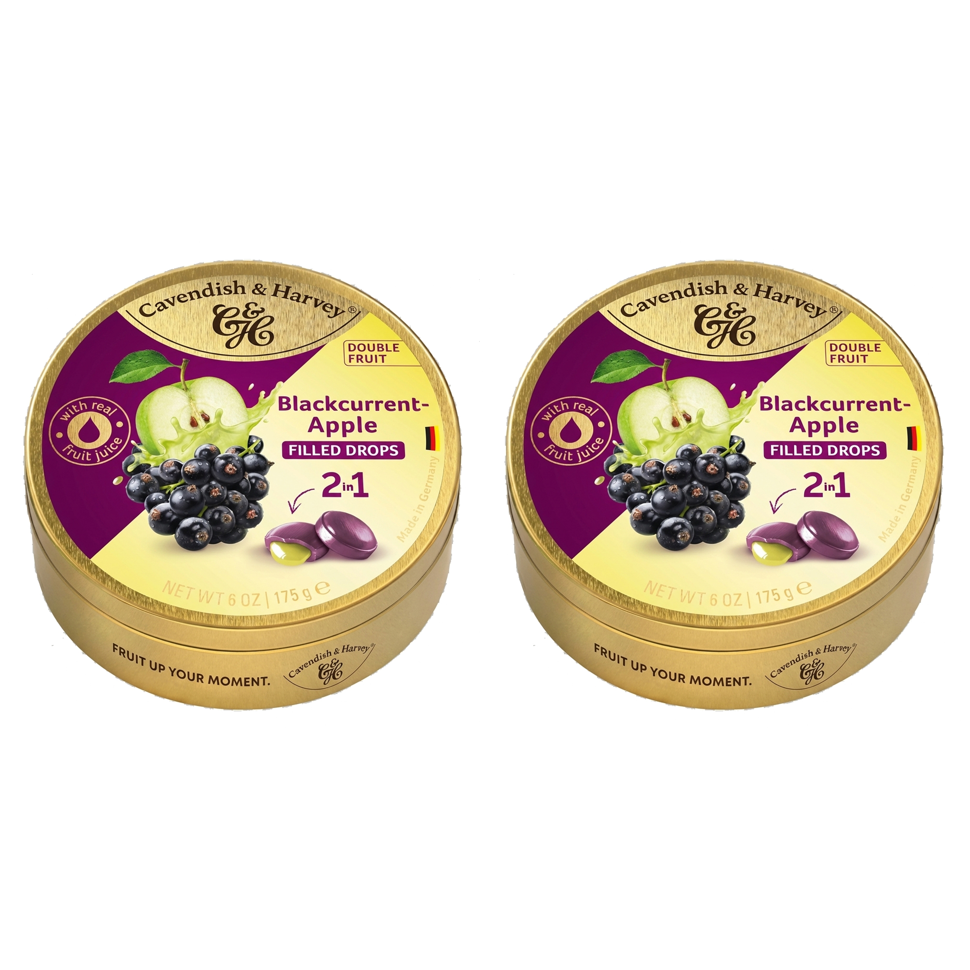 Cavendish & Harvey Double Fruit Drops Blackcurrant Apple Frenk Üzümü ve Elma Aromalı Dolgulu Şekerleme 175 g x 2 Adet