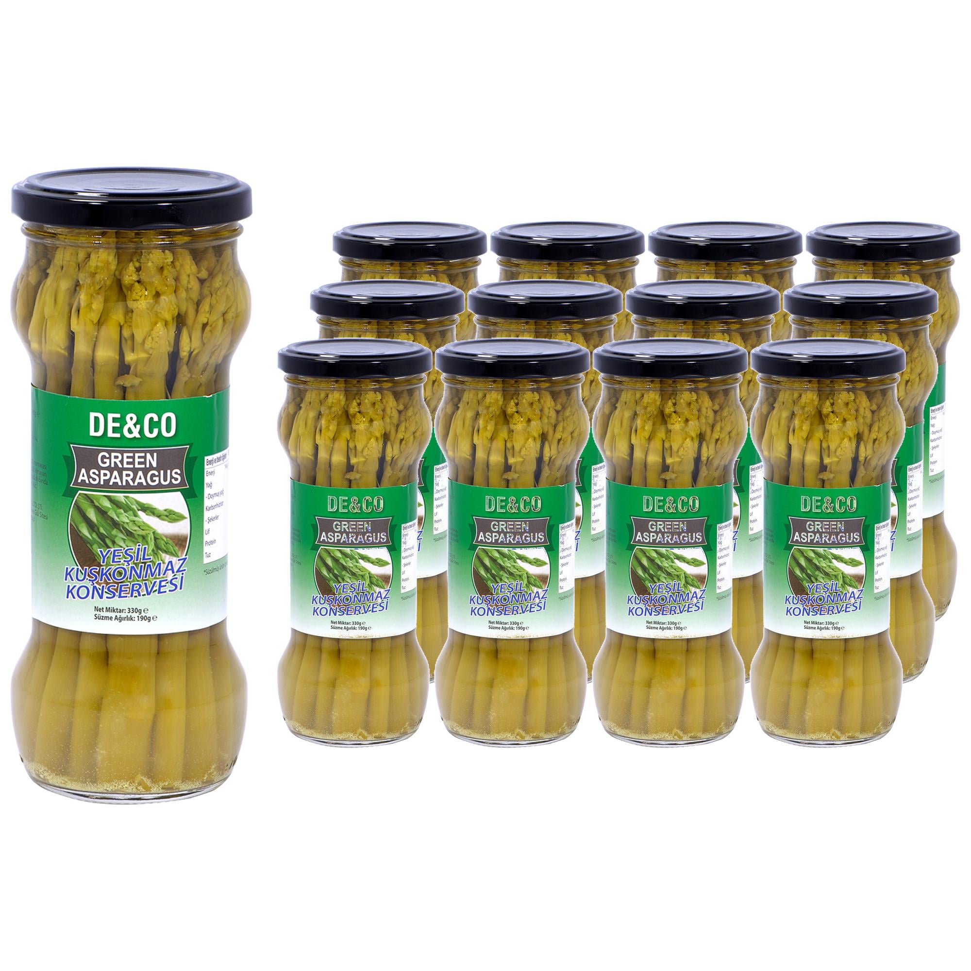 De&Co Green Asparagus | Yeşil Kuşkonmaz | Kuşkonmaz Sapları | Ekonomik Paket | 330g x 12 Adet