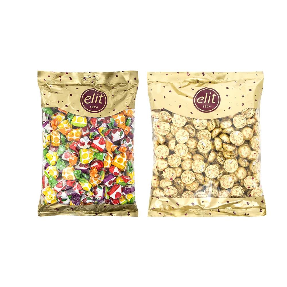Elit Altın Yaldızlı Sütlü Çikolatin ve Meyve Aromalı Karışık Dolgulu Şeker 1 Kg Glutensiz