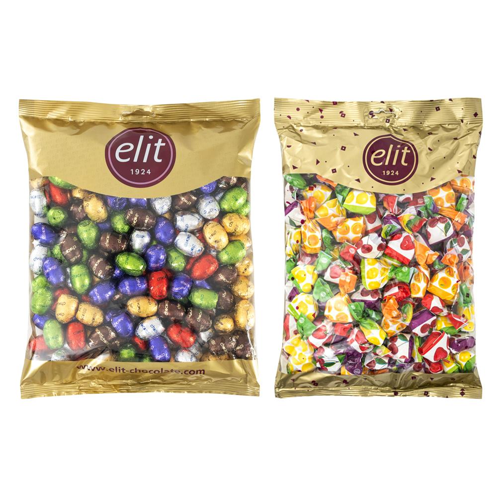 Elit Çikolata Chocoeggy Sütlü Yumurta Çikolata ve Meyve Aromalı Karışık Dolgulu Şeker 1kg Glutensiz