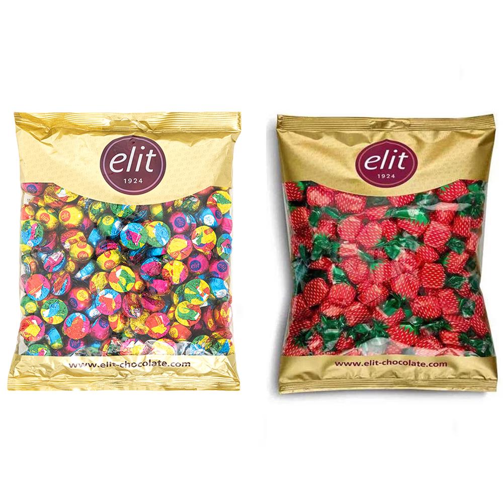 Elit Çikolata Sütlü Çikolatin ve Çilek Dolgulu Şeker 1 Kg Glutensiz