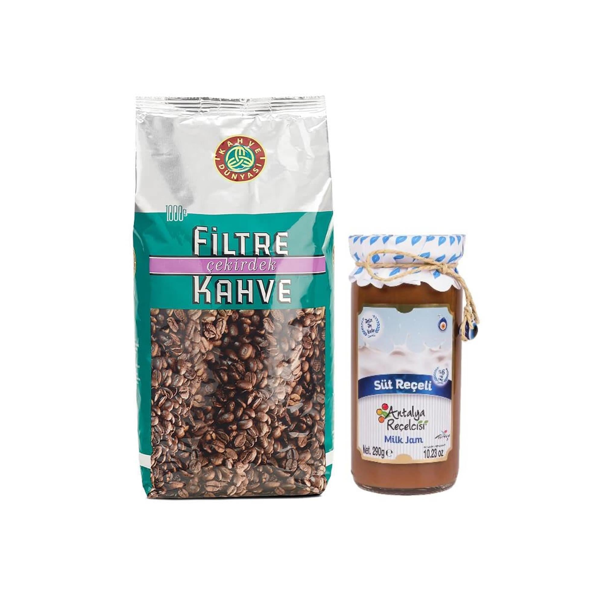 Kahve Dünyası Çekirdek Filtre Kahve (1 kg) ve Antalya Reçelcisi Süt Reçeli (290 g)