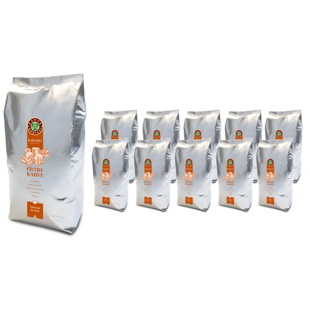 Kahve Dünyası Karamel Aromalı Filtre Kahve Çekirdek 1 Kg.x 10 Adet