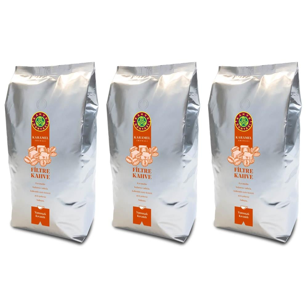 Kahve Dünyası Karamel Aromalı Filtre Kahve Çekirdek 1 Kg.x 3 Adet