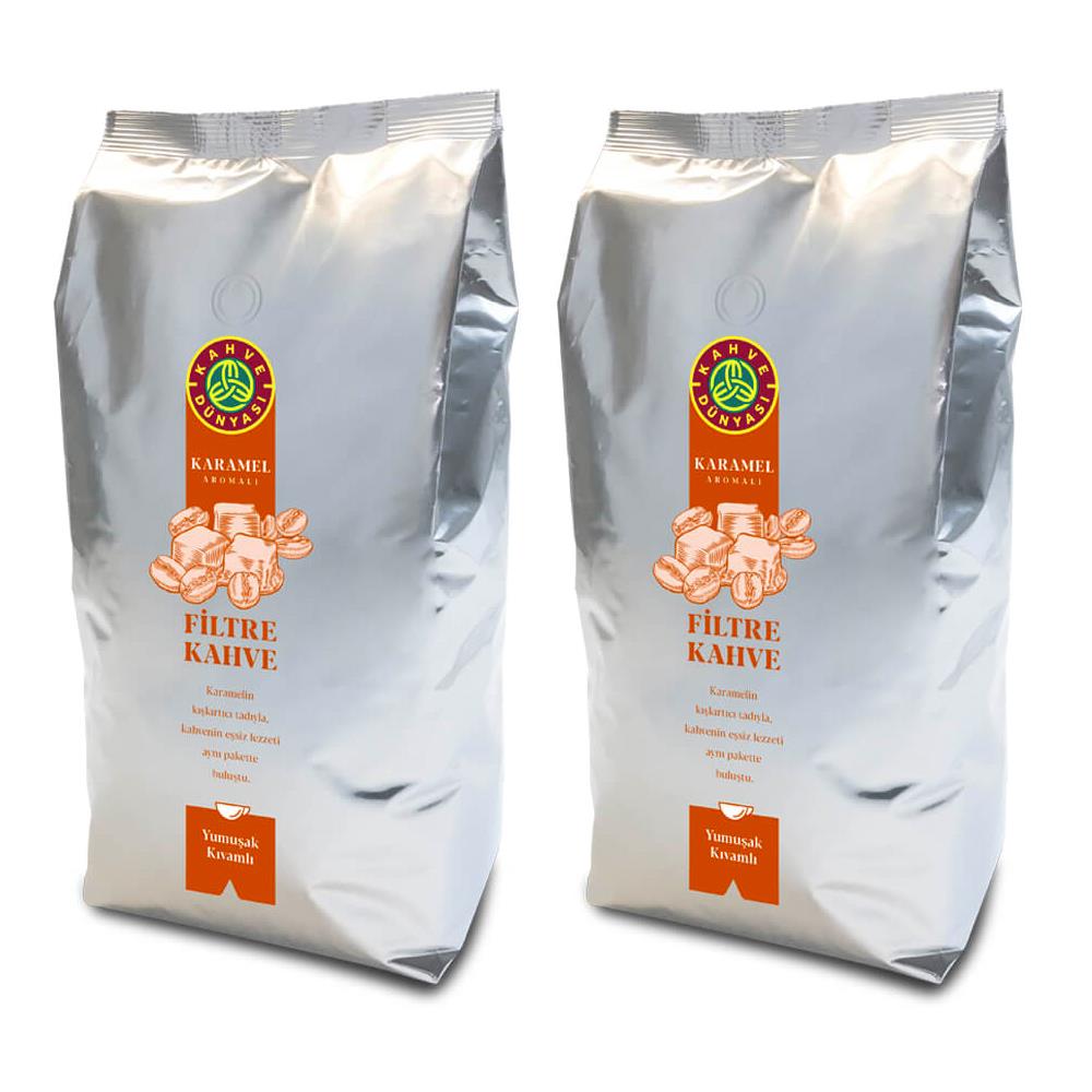 Kahve Dünyası Karamel Aromalı Filtre Kahve Çekirdek 1 Kg.x 2 Adet