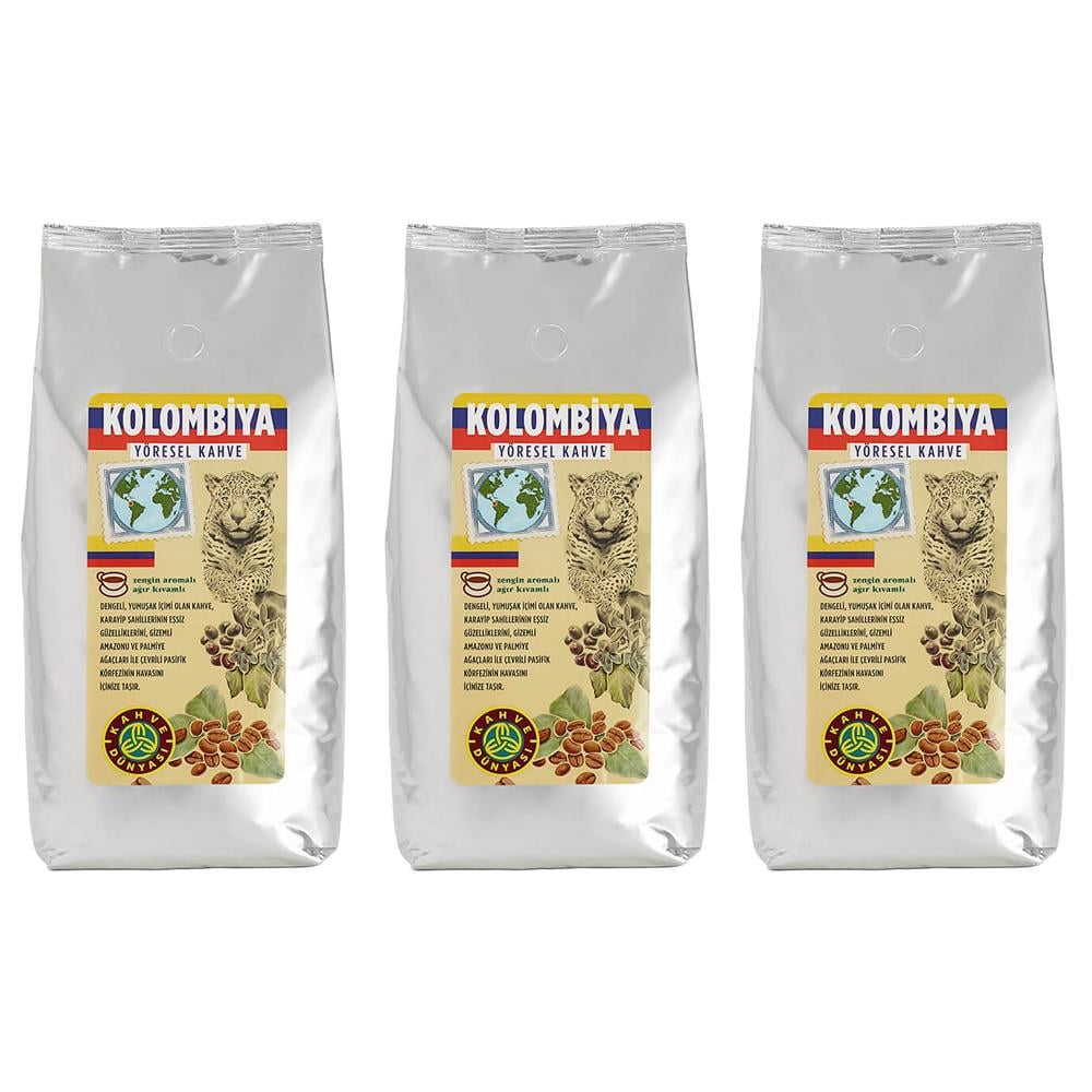 Kahve Dünyası Kolombiya Yöresel Çekirdek Filtre Kahve 1000gr x 3 Adet