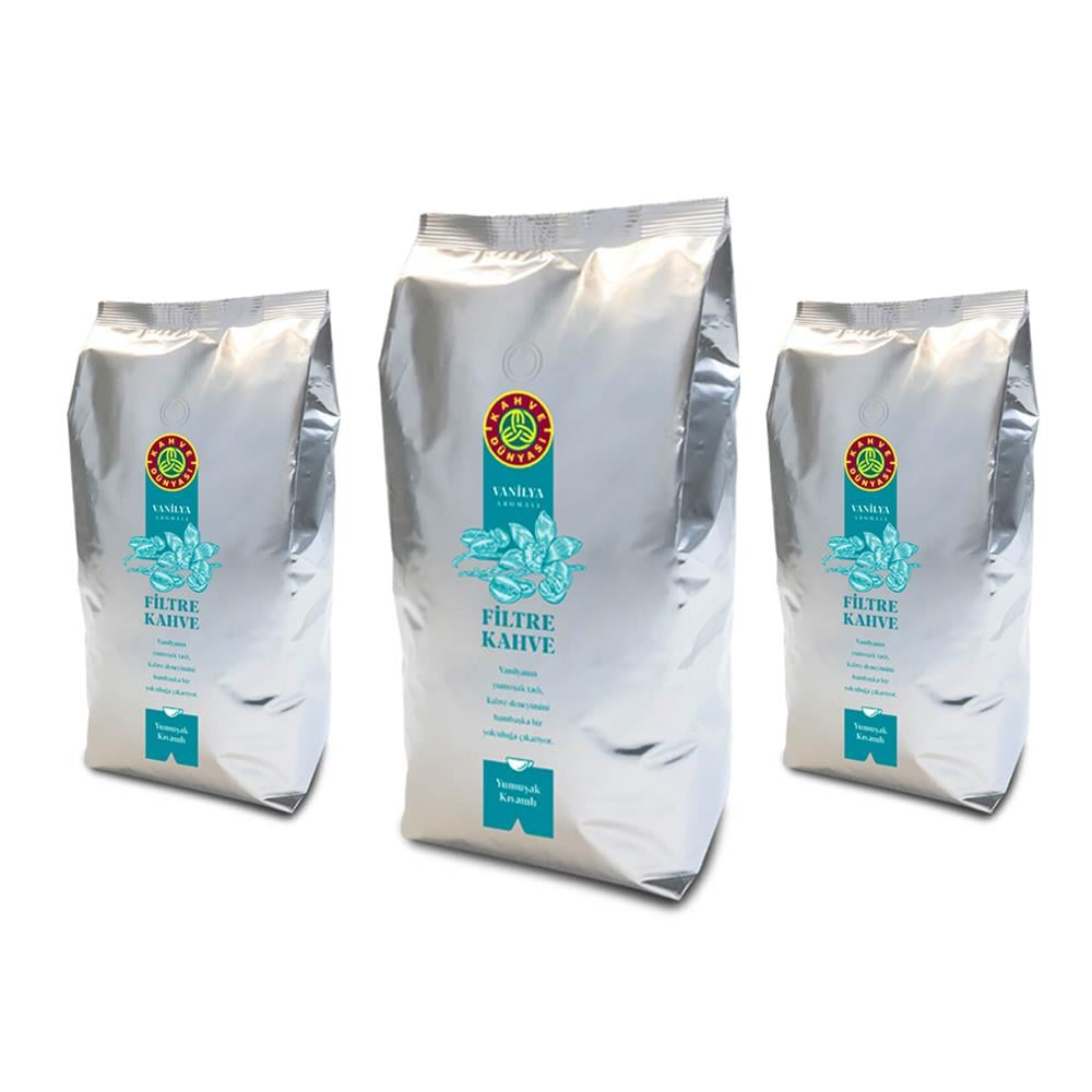 Kahve Dünyası Vanilya Aromalı Filtre Kahve Kavrulmuş Çekirdek 1 kg x 3 Adet
