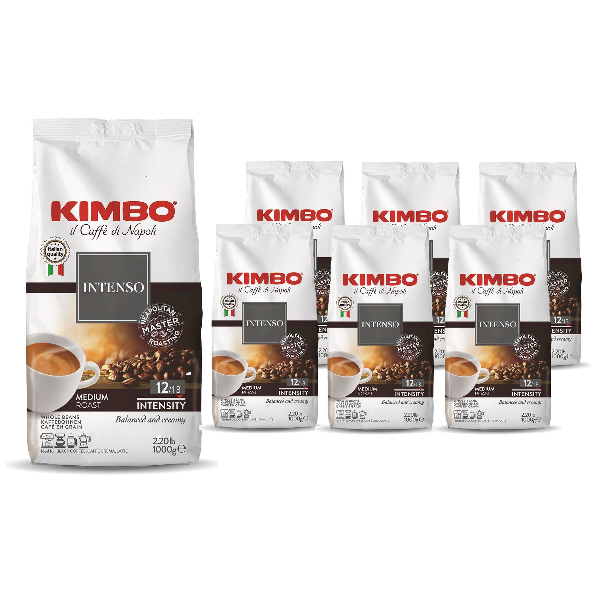 KIMBO INTENSO Çekirdek Kahve | Orta Kavrulmuş | 12/13 Yoğunluk | Dengeli ve Kremsi | İtalya'da Harmanlanmış ve Kavrulmuş | 1 Kg x 6 Adet