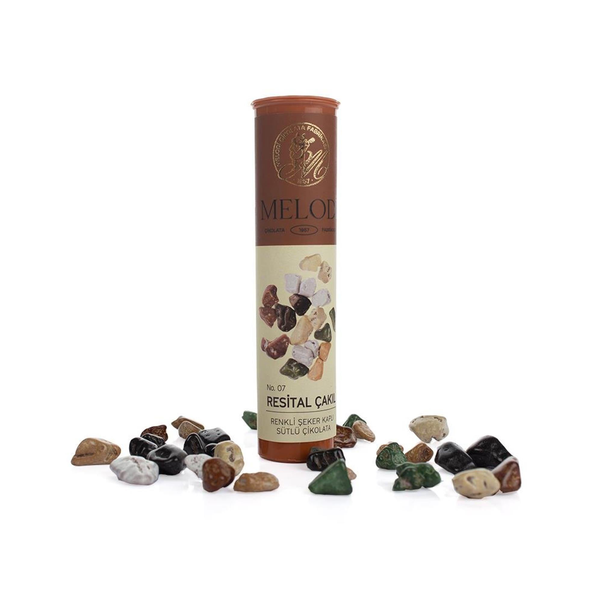 Melodi Resital Çakıl Tüp | Renkli Şeker Kaplı Sütlü Çikolata 20g