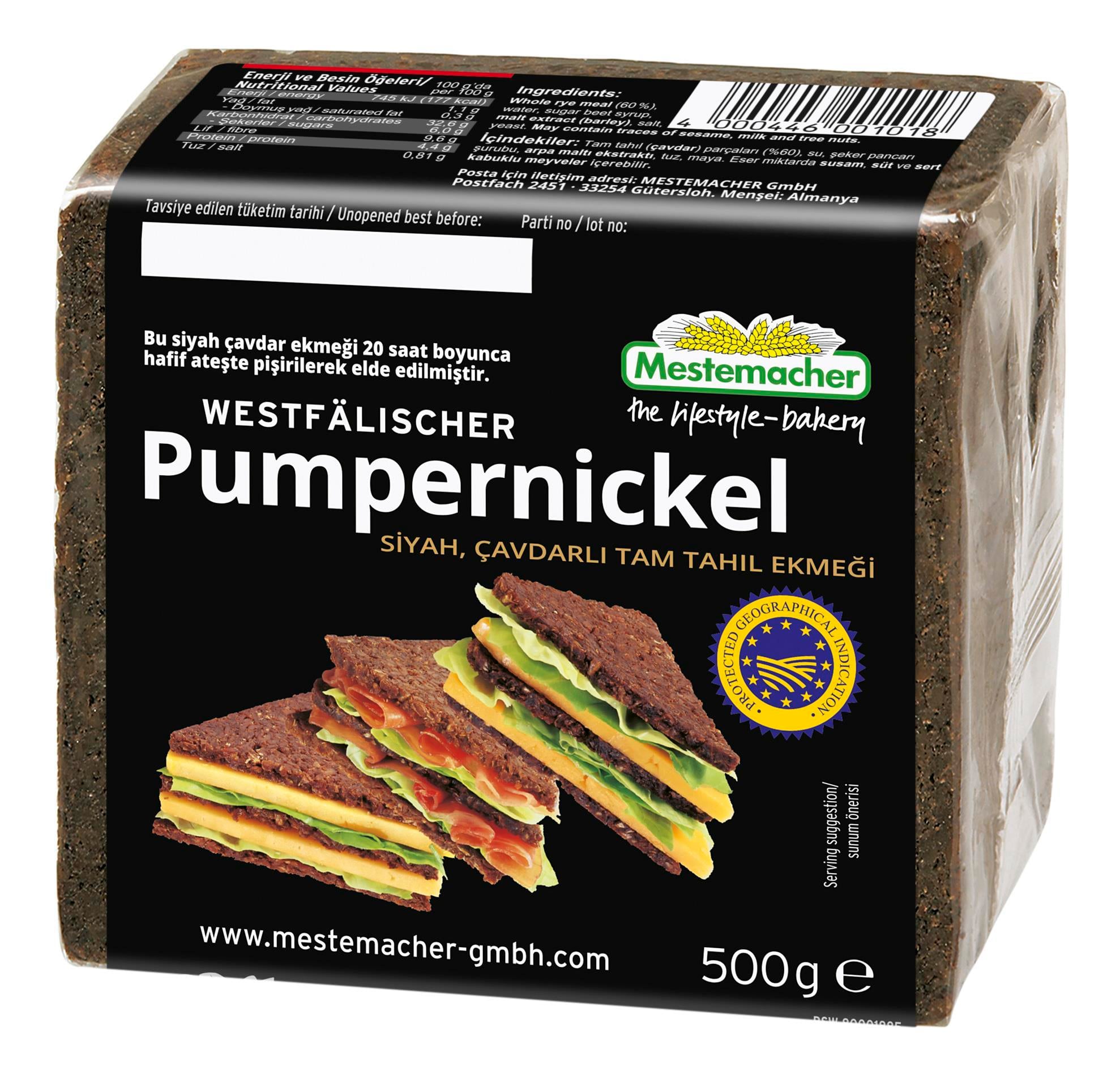 Mestemacher Pumpernickel Siyah Çavdarlı Tam Tahıl Ekmeği 500g x 2 Adet
