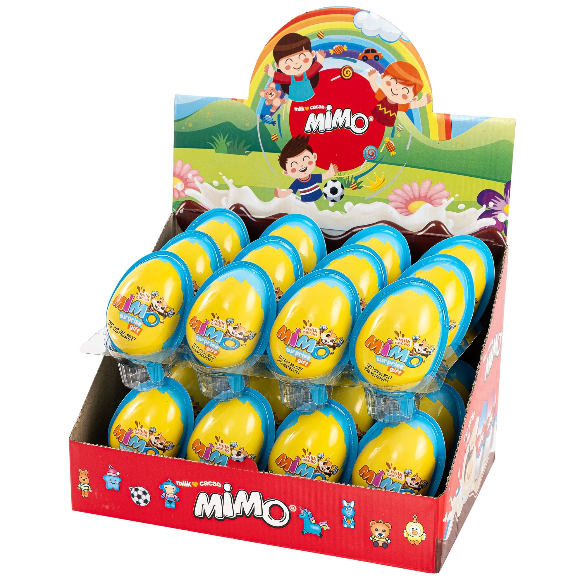 Mimo Sürpriz Yumurta Mavi Seri – Erkek Çocukları İçin Sütlü ve Kakaolu Krema (20 g x 24 Adet)