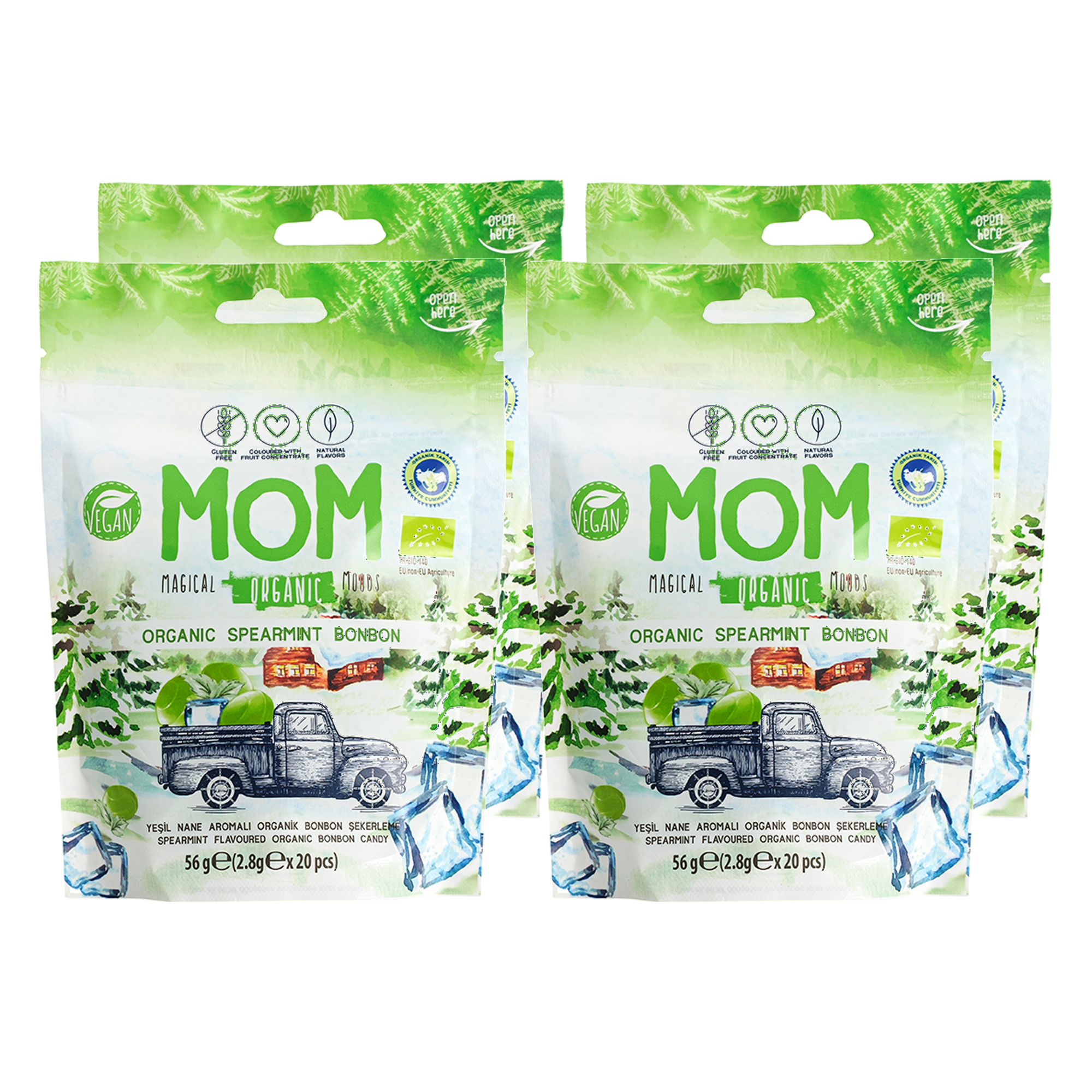 MOM Organik Naneli Bonbon Şeker 56 g x 4 Adet