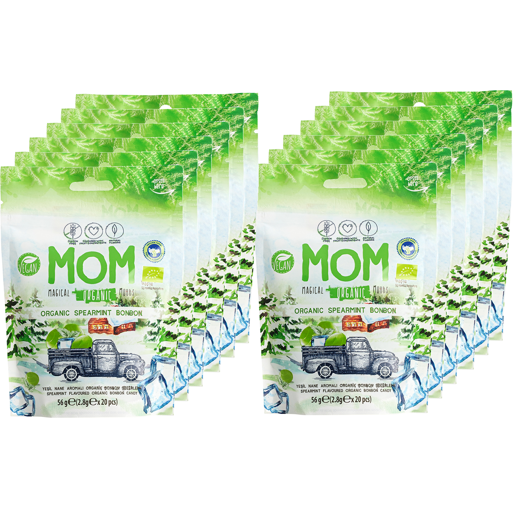 MOM Organik Naneli Bonbon Şeker 56 g x 12 Adet (Koli)