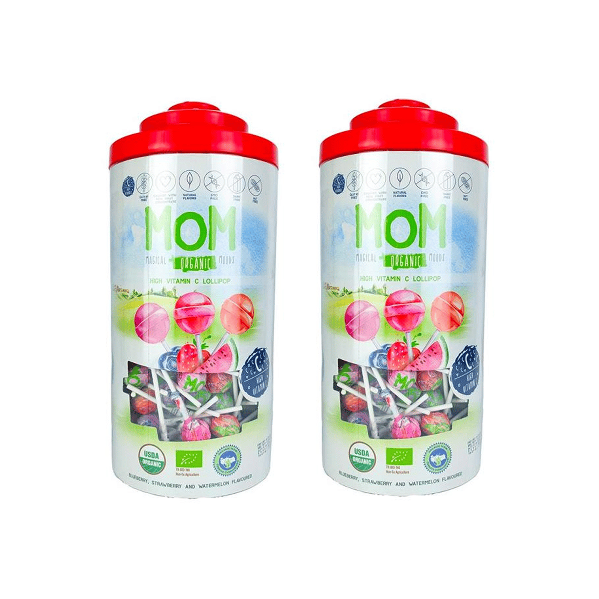 MOM Organik Silindir Lolipop Şeker 5,8 g - 2 Kutu (400 Adet)