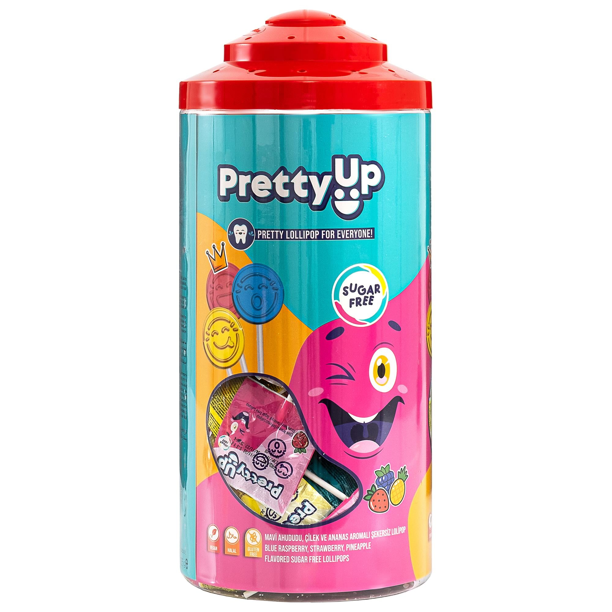 Pretty Up Şekersiz Flat (Yassı) Lolipop Glutensiz ve Vegan 5,5 gr. x 150 Adet Silindir